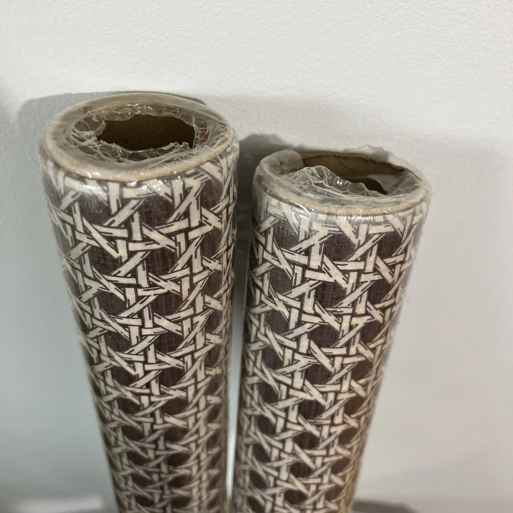 Vintage 1978 MCM MOD Brown Bamboo Rattan RUBBERMAID Shelf Liner Set of 2 Rolls